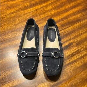 Banana Republic Navy Loafers with Silver Accent and white stitching